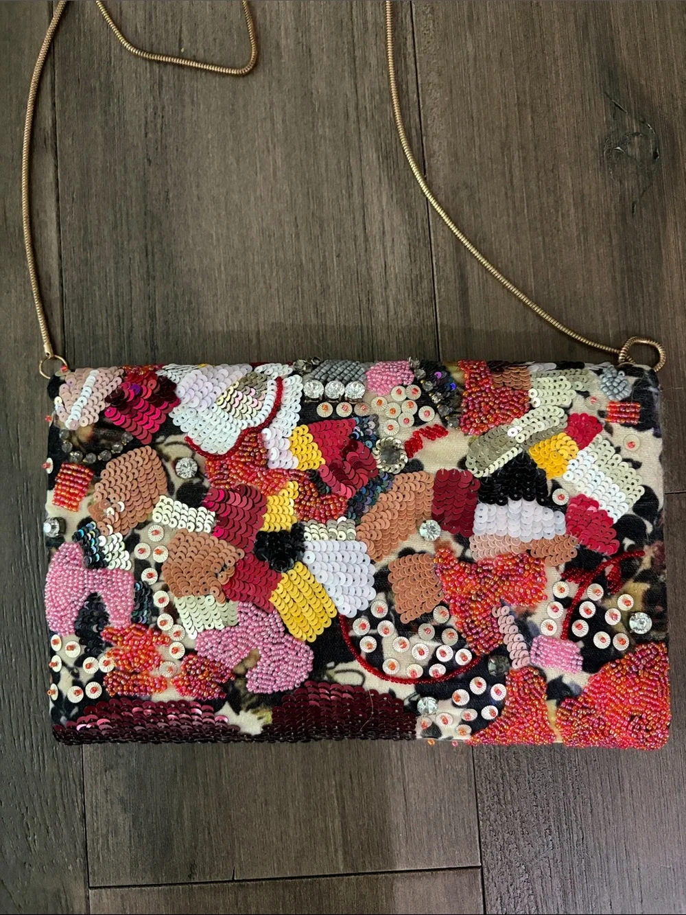 Lulus Beaded Floral Multicolor Fold-Over Crossbody Clutch